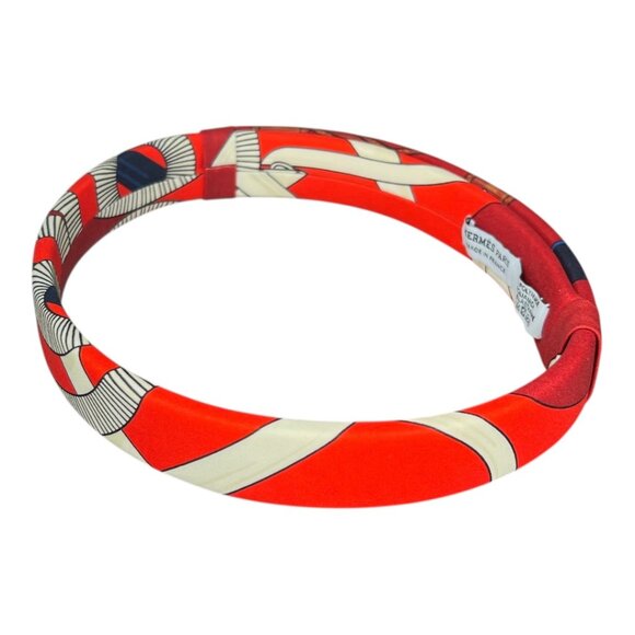 HERMES Headband Made in France One Size Fits All Hairband Wine Red White Navy